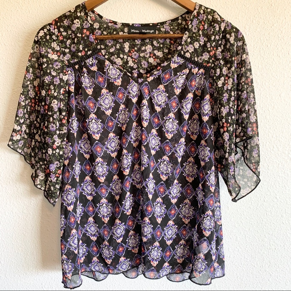 Mason + Mackenzie Black Floral Peasant Top XS